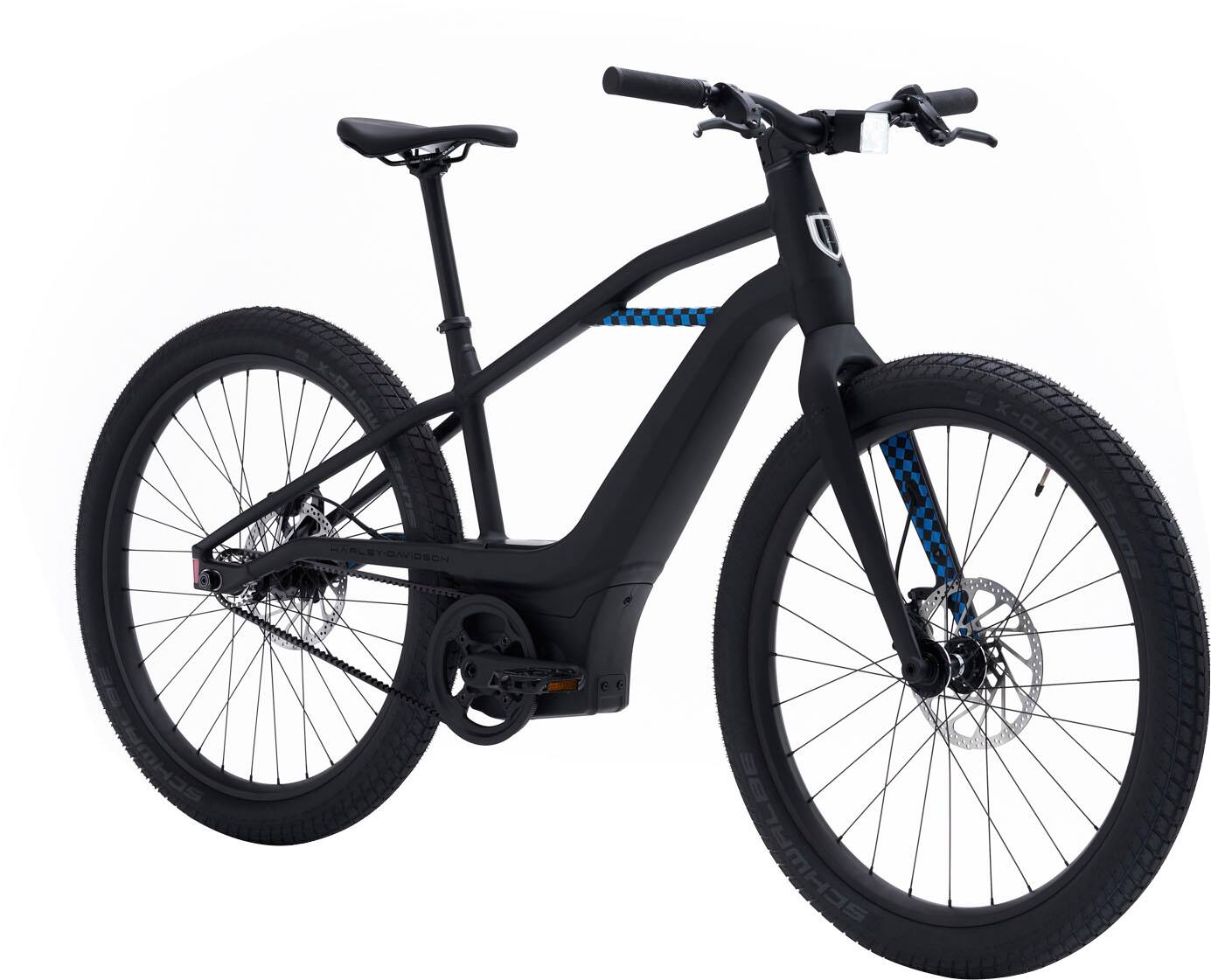 Left View: Serial 1 - MOSH/CTY eBike,Small, w/up to 105mi Max Operating Range & 20mph Max Speed, Blue Checker - Blue