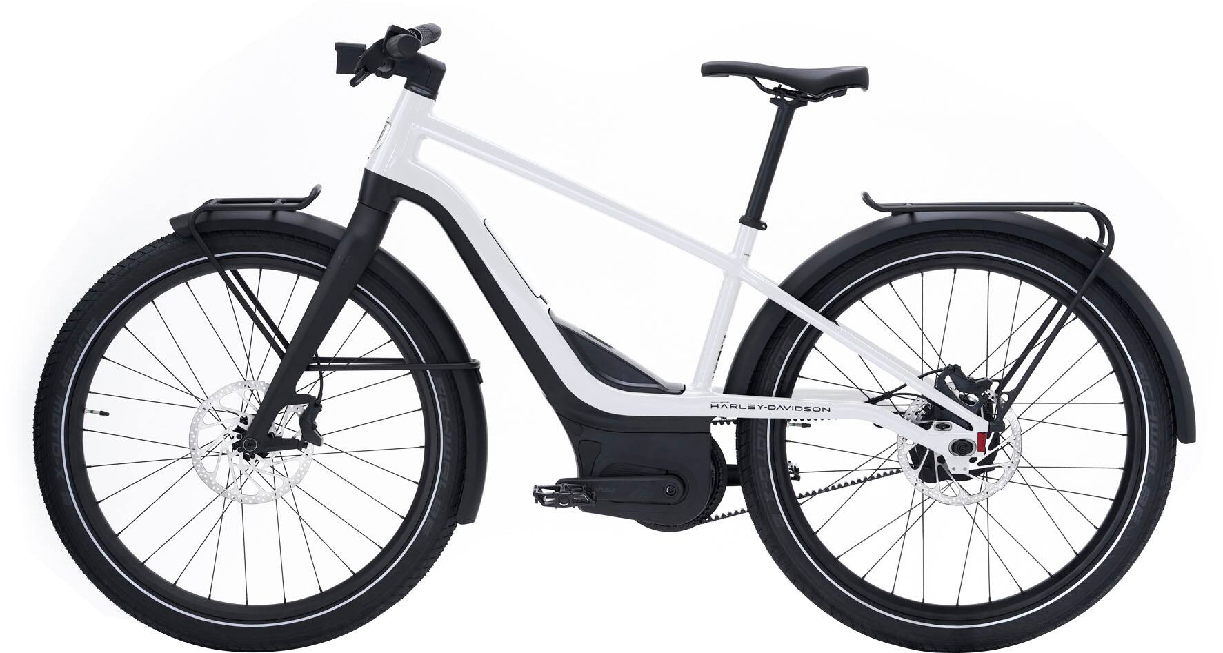 Angle View: Serial 1 - RUSH/CTY SPEED eBike,Xlarge, Gloss Pearl White, w/ up to 115mi Max Operating Range & 28mph Max Speed - Black