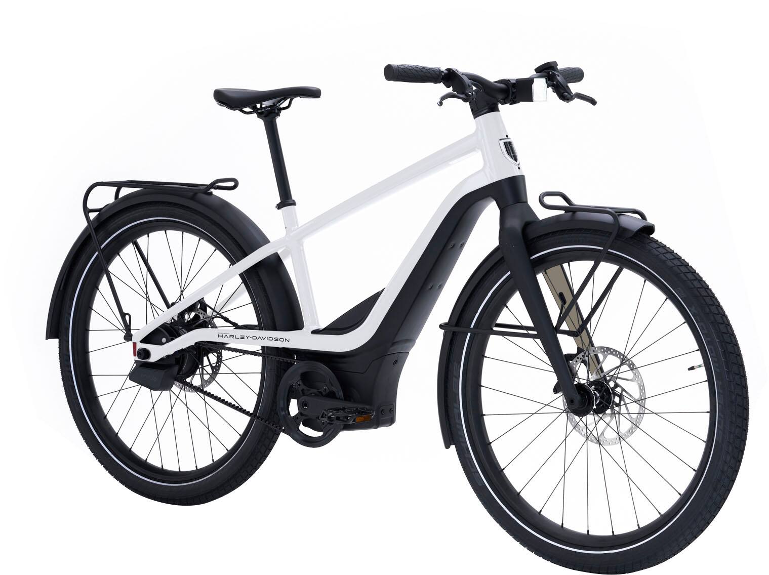 Left View: Serial 1 - RUSH/CTY SPEED eBike,Xlarge, Gloss Pearl White, w/ up to 115mi Max Operating Range & 28mph Max Speed - Black