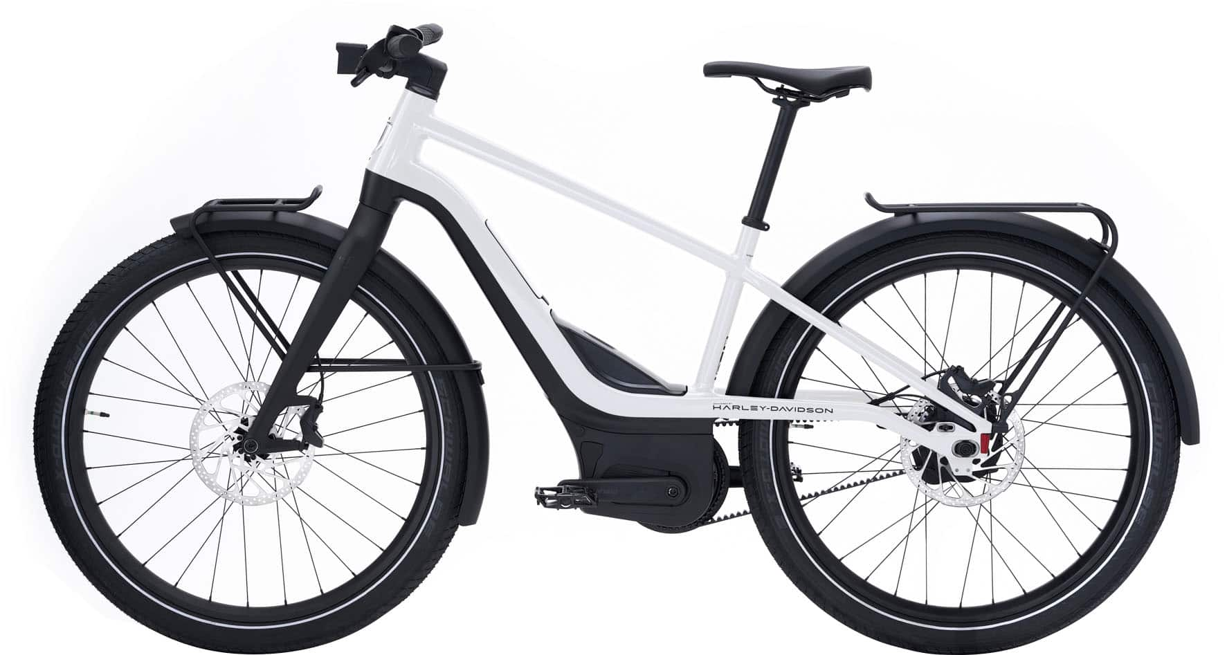 Angle View: Serial 1 - RUSH/CTY SPEED eBike,Large, Gloss Pearl White, w/ up to 115mi Max Operating Range & 28mph Max Speed - Black