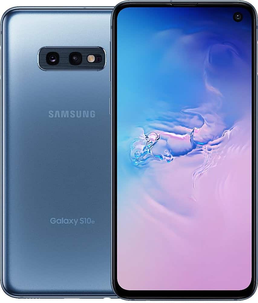 Front. Samsung - Pre-Owned Galaxy S10E 128GB (Unlocked) - Prism Blue.