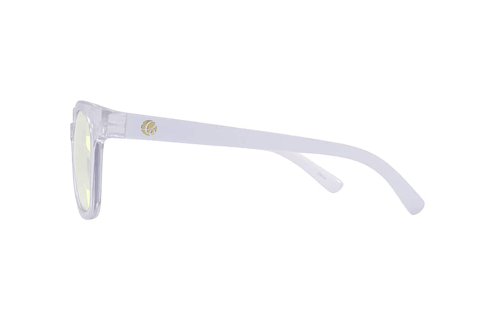 Left View: Crusheyes - PANACHE; 45% Blue Light Filtration, Anti-Fog Coating, Anti-Reflective Mirror, Comfort-LITE Frame, Lifetime Warranty - Gloss Crystal Clear Front + White Temple