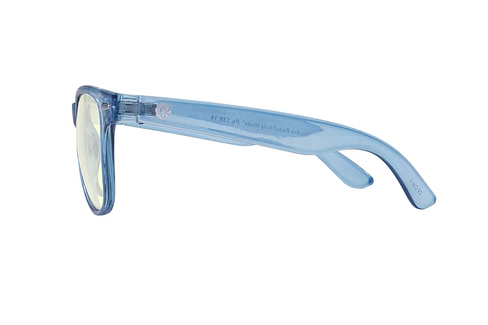 Left View: Crusheyes - REVERB; 45% Blue Light Filtration, Anti-Fog Coating, Anti-Reflective Mirror, Comfort-LITE Frame, Lifetime Warranty - Gloss Crystal Blue