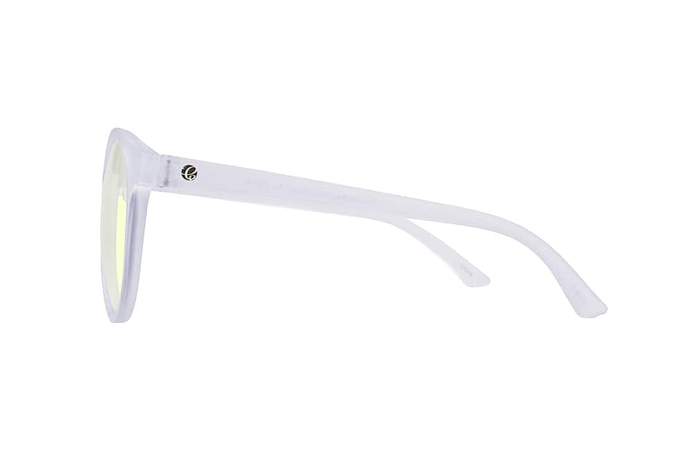 Left View: Crusheyes - LOTUS; 45% Blue Light Filtration, Anti-Fog Coating, Anti-Reflective Mirror, Comfort-LITE Frame, Lifetime Warranty - Matte Crystal Clear