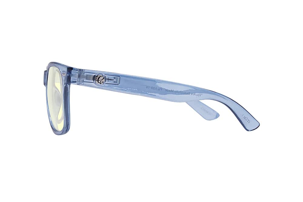 Left View: Crusheyes - PAISLEY; 45% Blue Light Filtration, Anti-Fog Coating, Anti-Reflective Mirror, Comfort-LITE Frame, Lifetime Warranty - Gloss Crystal Blue