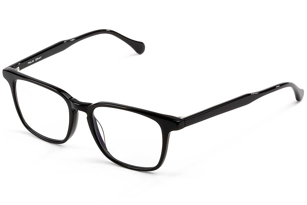 Left View: Felix Gray - Nash Blue Light Glasses (with case & cloth) - Black