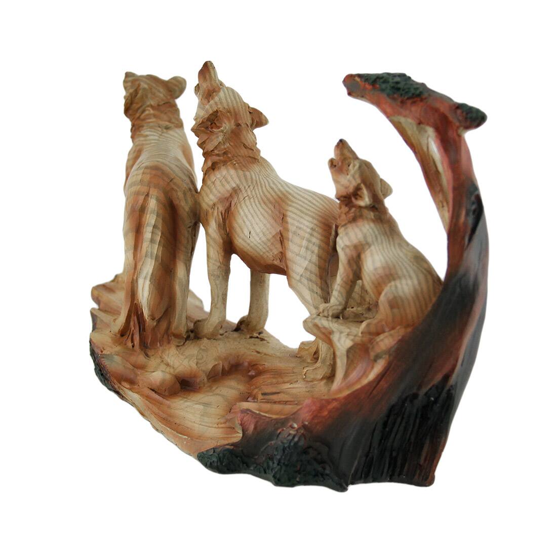 Alt View 2. Zeckos - Howling Wolf Family Carved Wood Look Resin Statue - Beige.