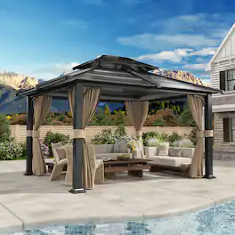 U-HOMY - Anti-Rust Iron Hardtop Gazebo | All-Weather Enclosed Sun Shelter - 10' x 12'