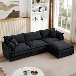 10:10 Games - 102" L Shaped Couch Set for Living Room, Modular Sectional Sofa with Ottoman - Black - Black