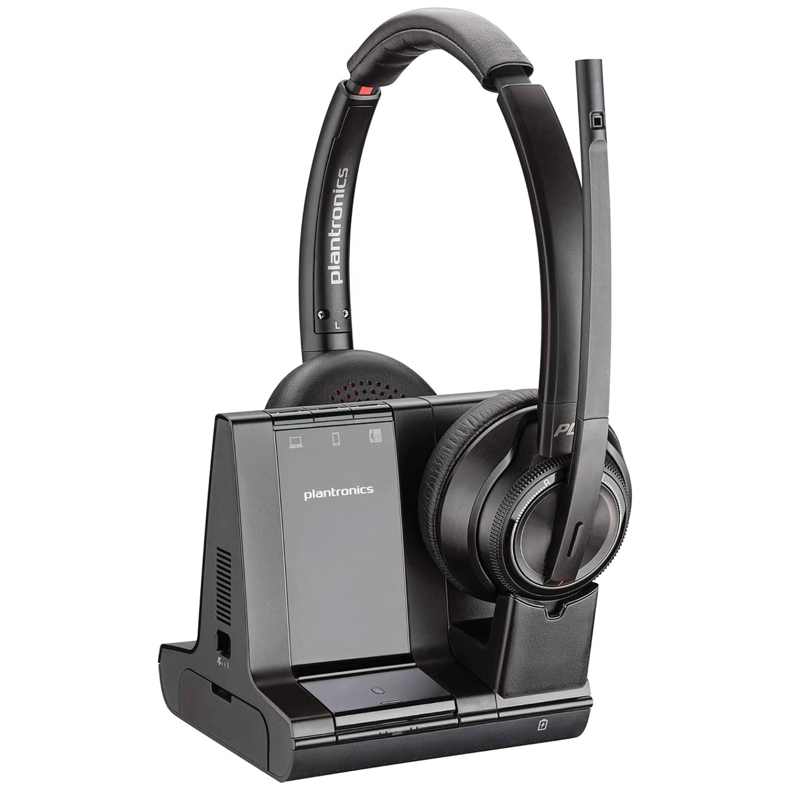 Plantronics - Savi 8220M DECT 6.0 Wireless Stereo Headset – 3-Way PC/Desk Phone/Mobile – Noise Canceling ANC – Up to 590ft Range - Black