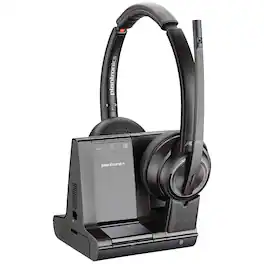 Plantronics - Savi 8220M DECT 6.0 Wireless Stereo Headset – 3-Way PC/Desk Phone/Mobile – Noise Canceling ANC – Up to 590ft Range - Black