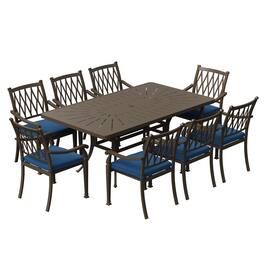 Mondawe - 8 - Person Rectangular Outdoor Dining Set with Cushions - Black+Blue