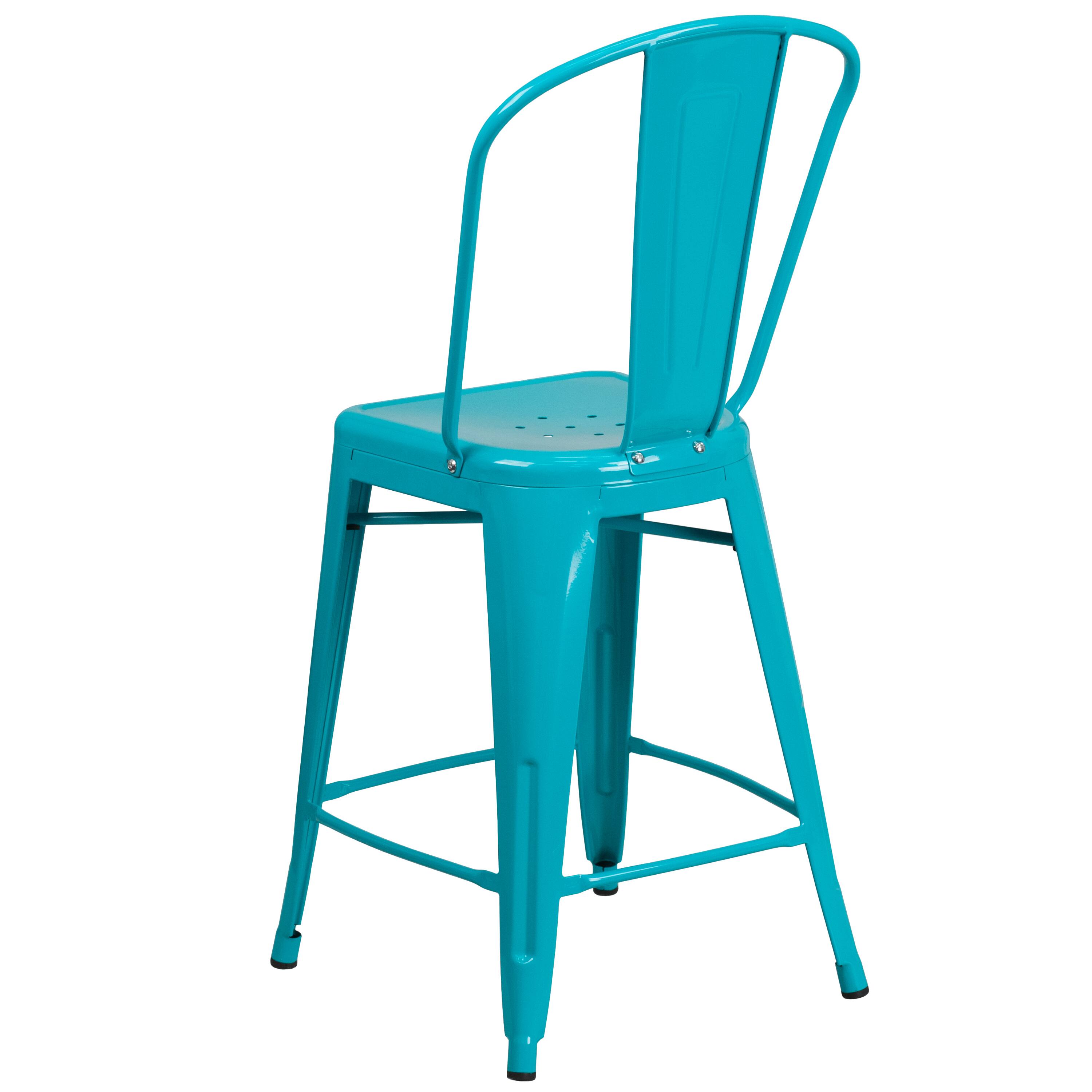 Alt View 5. Emma + Oliver - Commercial Grade 24"H Metal Indoor-Outdoor Counter Stool w/ Drain Holes and Back - Crystal Teal-Blue.