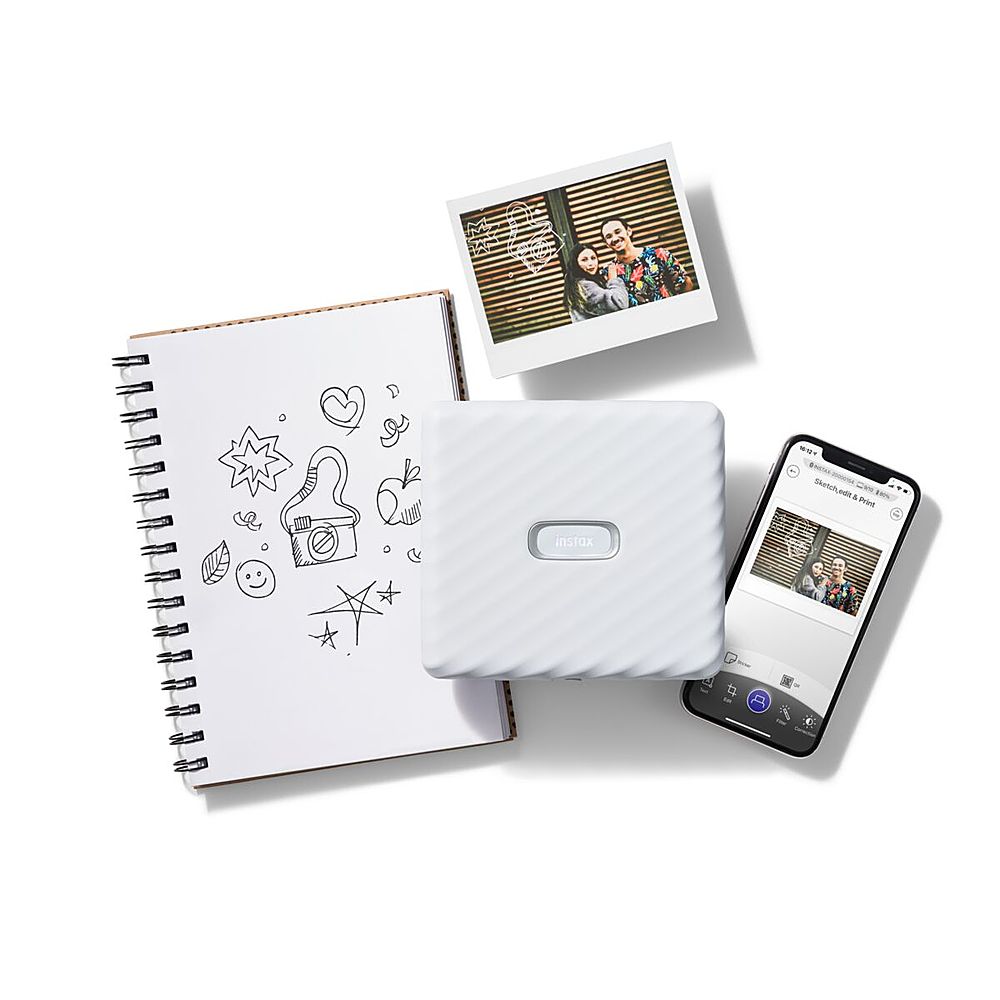 Angle View: Instax Link Wide Smartphone Printer, Ash White