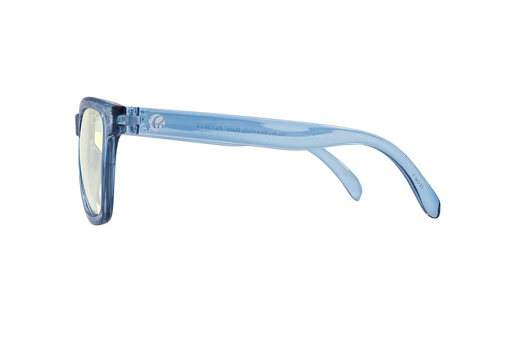 Left View: Crusheyes - NOSTALGIC; 45% Blue Light Filtration, Anti-Fog Coating, Anti-Reflective Mirror, Comfort-LITE Frame, Lifetime Warranty - Gloss Crystal Blue