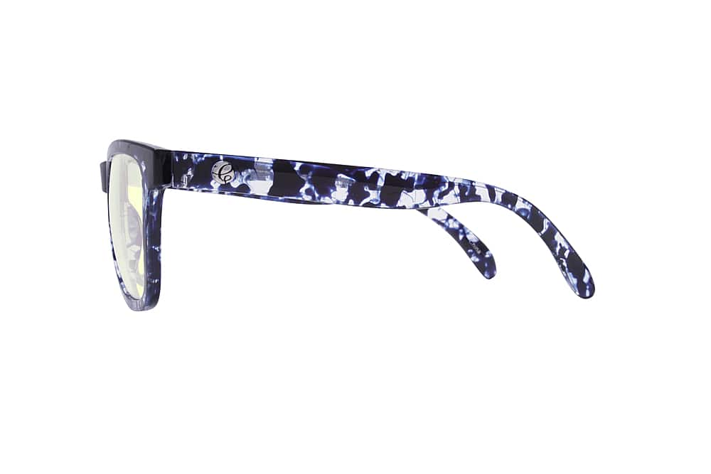 Left View: Crusheyes - PAISLEY; 45% Blue Light Filtration, Anti-Fog Coating, Anti-Reflective Mirror, Comfort-LITE Frame, Lifetime Warranty - Gloss Royal Blue Demi