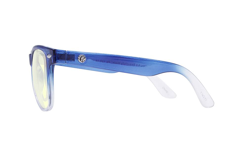 Left View: Crusheyes - REVERB; 45% Blue Light Filtration, Anti-Fog Coating, Anti-Reflective Mirror, Comfort-LITE Frame, Lifetime Warranty - Gloss Crystal Light Blue fade to Clear