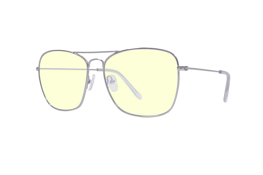 Angle View: Crusheyes - NO CURFEW; 45% Blue Light Filtration, Anti-Fog Coating, Anti-Reflective Mirror, Comfort-LITE Frame, Lifetime Warranty - Gloss Silver + Clear Temple Tips