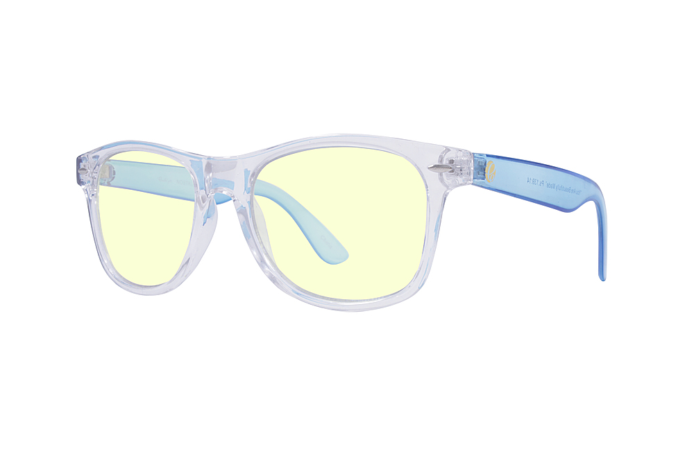 Angle View: Crusheyes - NOSTALGIC; 45% Blue Light Filtration, Anti-Fog Coating, Anti-Reflective Mirror, Comfort-LITE Frame, Lifetime Warranty - Gloss Crystal Clear Front + Blue Temple