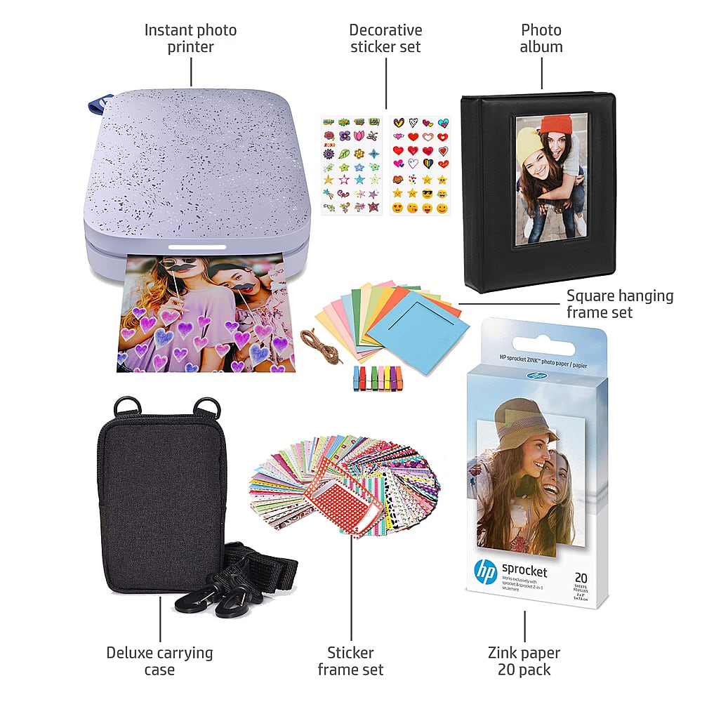 Alt View 16. HP - Sprocket Portable Photo Printer Gift Bundle with 2"x3" Zink Photo Paper, Deluxe Case, Album & More! - Purple.