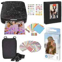 HP - Sprocket Portable Photo Printer Gift Bundle with 2"x3" Zink Photo Paper, Deluxe Case, Album & More - Black