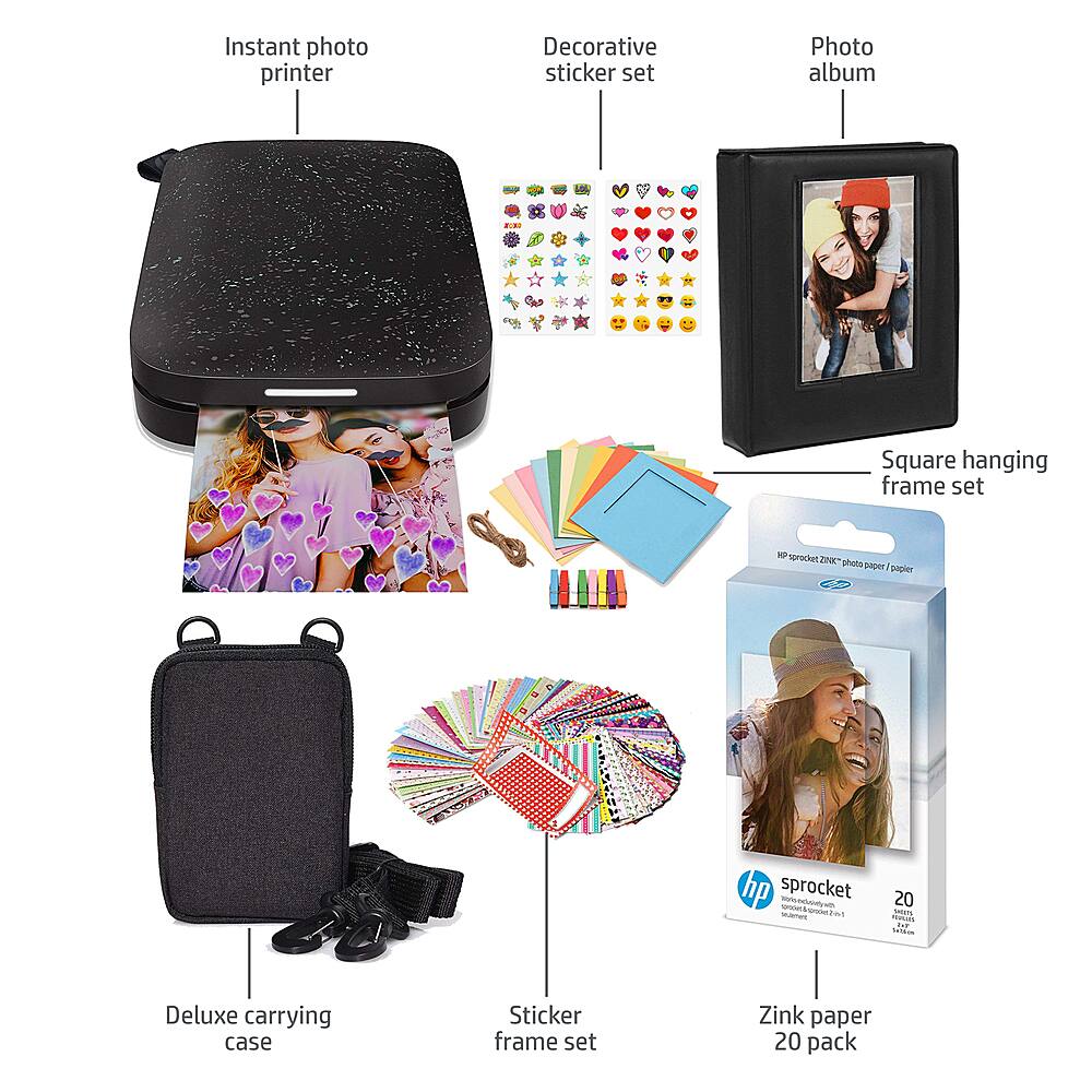 Alt View 16. HP - Sprocket Portable Photo Printer Gift Bundle with 2"x3" Zink Photo Paper,  Deluxe Case, Album & More! - Black.