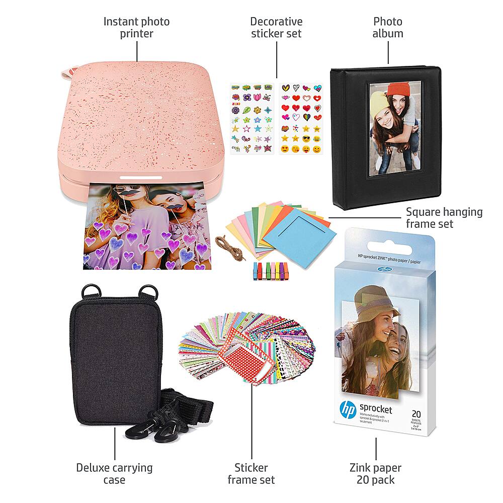 Alt View 16. HP - Sprocket Portable Photo Printer Gift Bundle with 2"x3" Zink Photo Paper,  Deluxe Case, Album & More! - Pink.