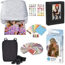 HP - Sprocket Portable Photo Printer Gift Bundle with 2"x3" Zink Photo Paper,  Deluxe Case, Album & More! - White - Front_Zoom