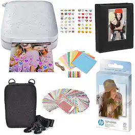 HP - Sprocket Portable Photo Printer Gift Bundle with 2"x3" Zink Photo Paper, Deluxe Case, Album & More - White