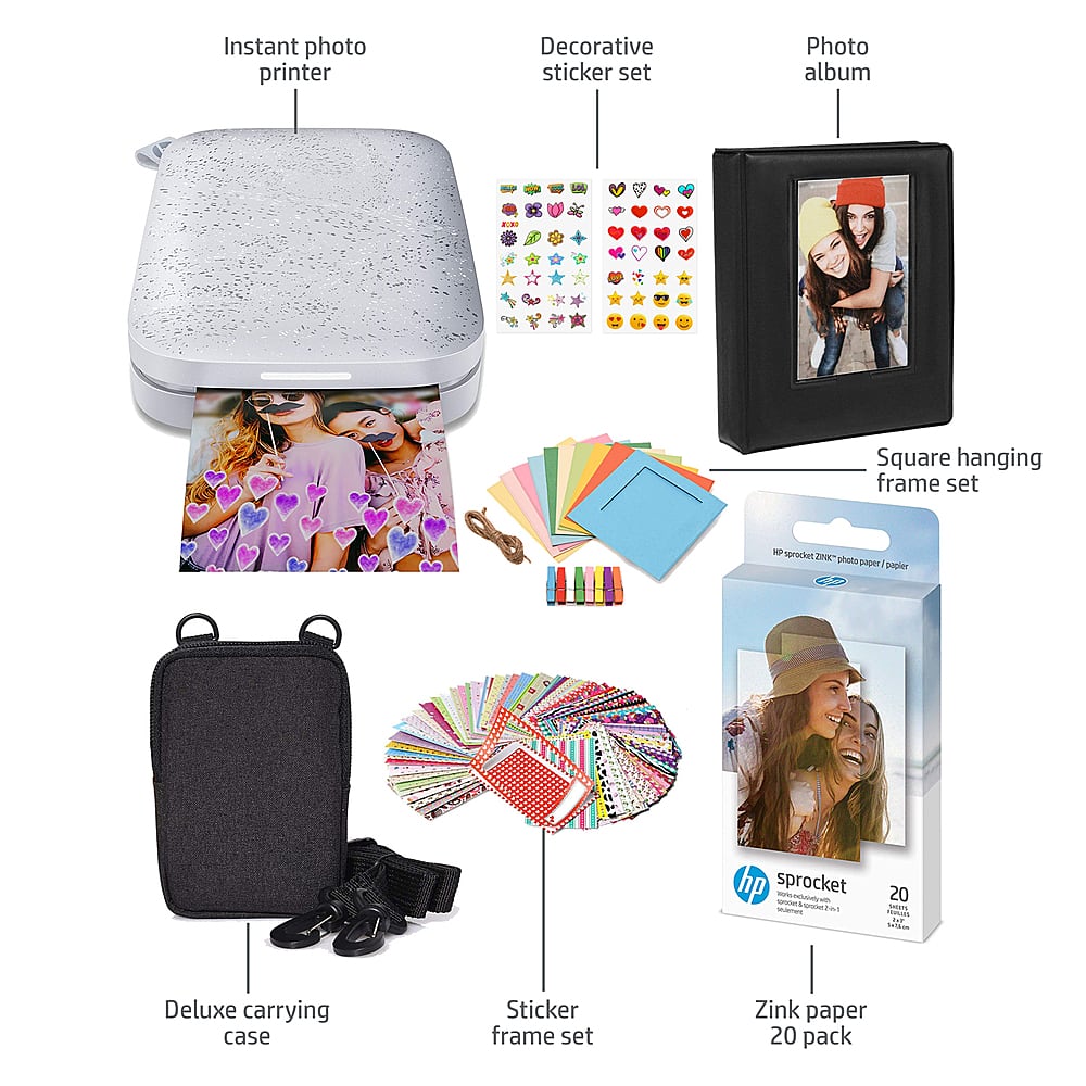 Alt View 16. HP - Sprocket Portable Photo Printer Gift Bundle with 2"x3" Zink Photo Paper, Deluxe Case, Album & More! - White.