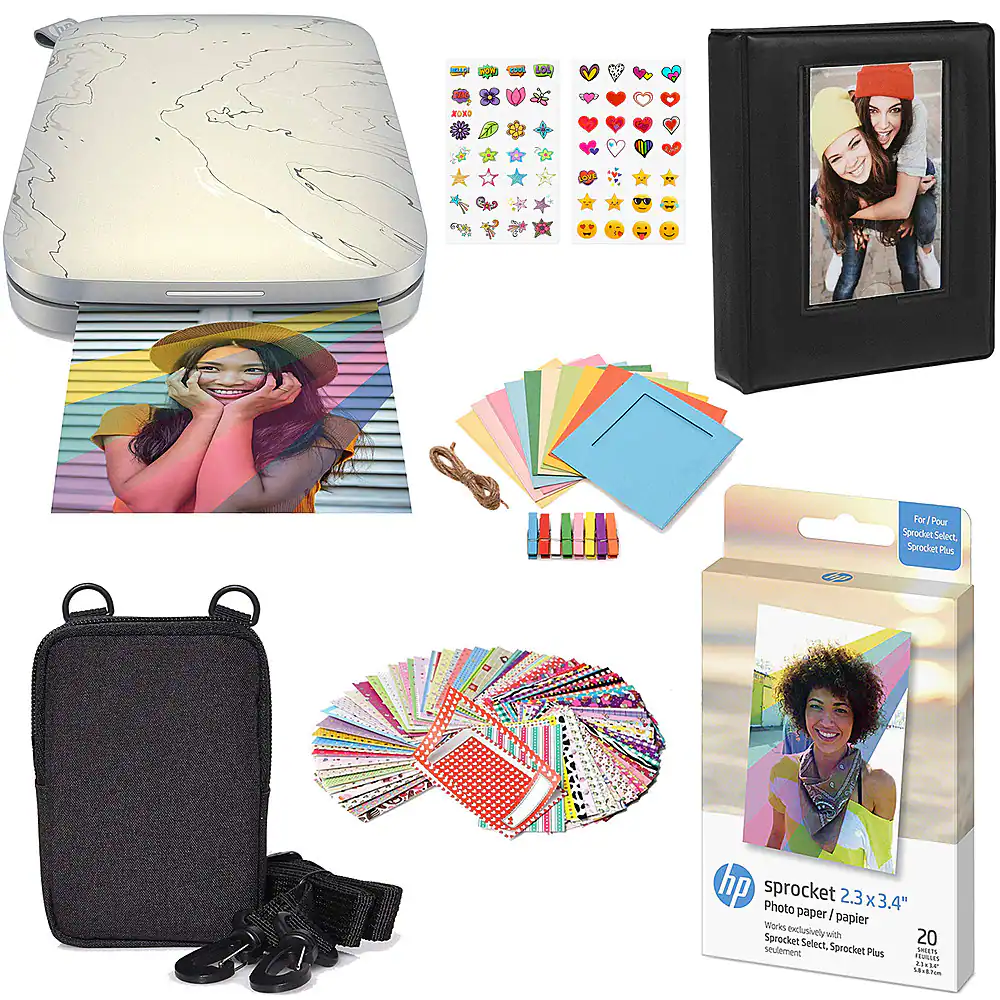 Front. HP - Sprocket Select Portable Instant Photo Printer compatible with 2.3"x3.4" Zink Photo Paper - Gift Bundle.