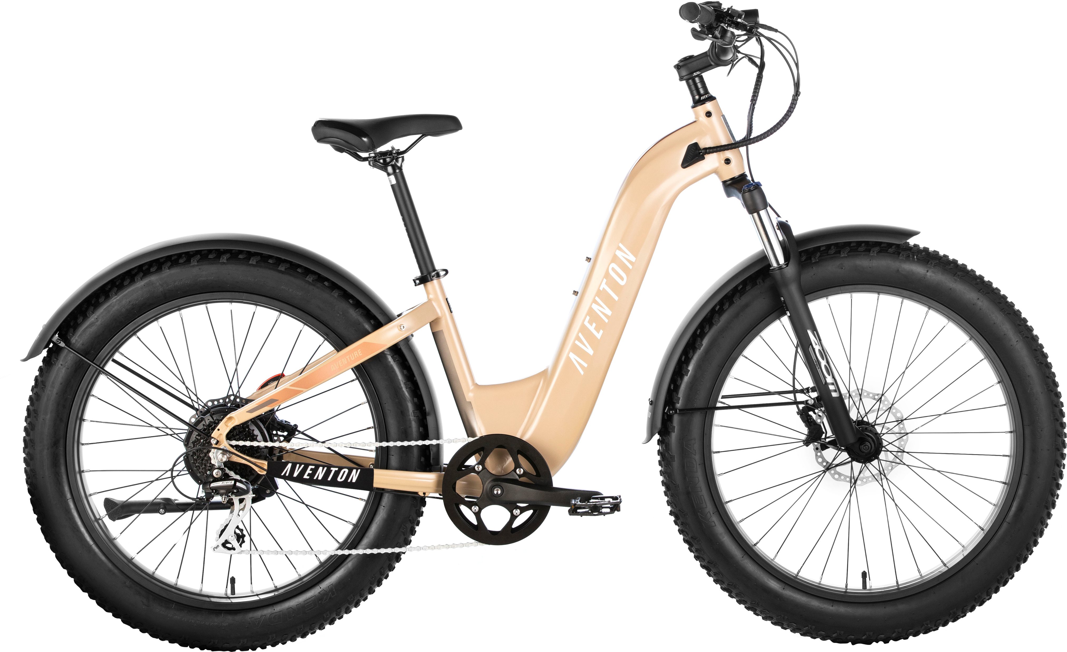 Left View: Aventon - Aventure Step-Through Ebike w/ 45 mile Max Operating Range and 28 MPH Max Speed - SoCal Sand
