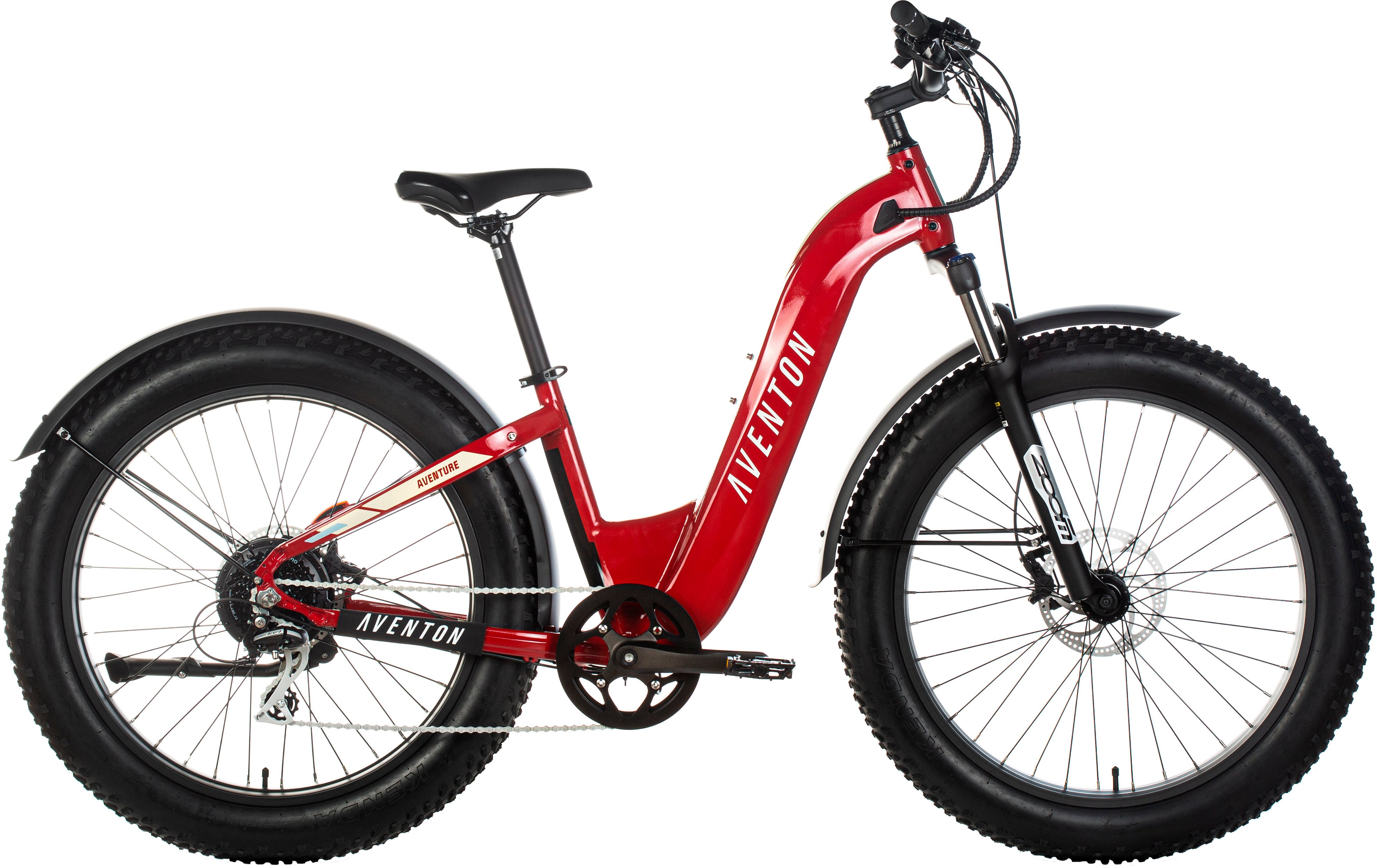 Left View: Aventon - Aventure Step-Through Ebike w/ 45 mile Max Operating Range and 28 MPH Max Speed - Small/Medium - Electric Red
