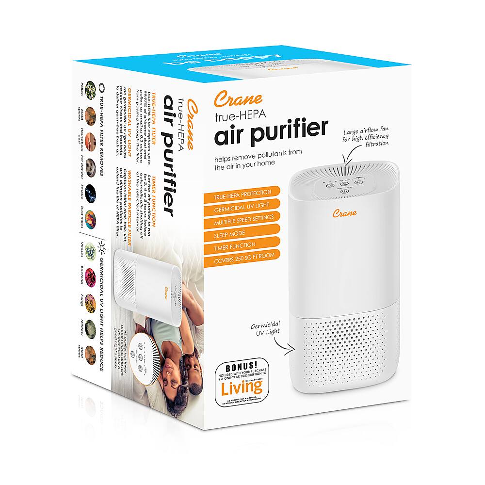 Alt View 15. CRANE - 250 Sq. Ft. UV Light Air Purifier - WHITE.