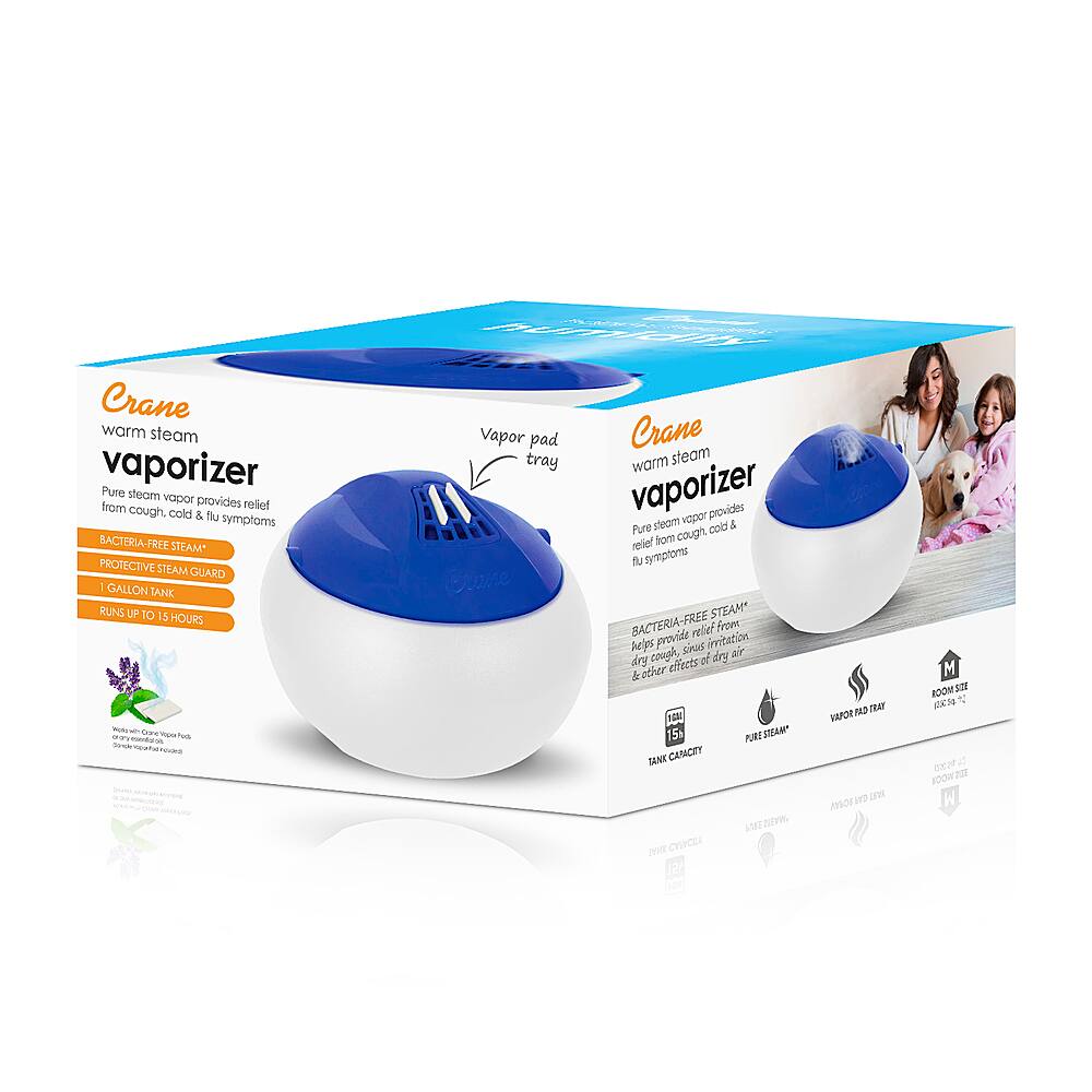 Top. CRANE - 1 Gal. Steam Vaporizer Humidifier - Blue/White.