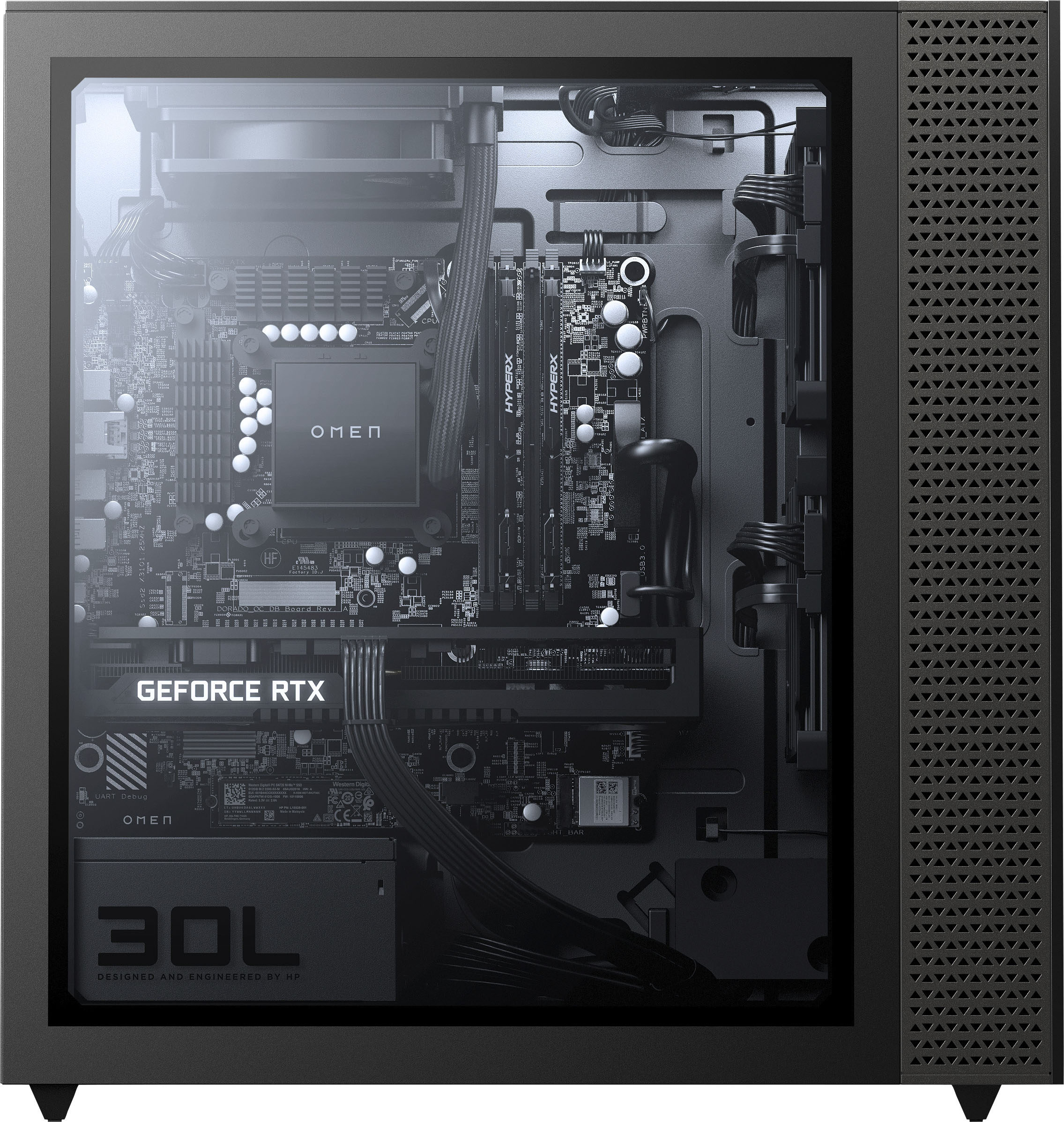 Back View: HP OMEN - Gaming Desktop - AMD Ryzen 7 5700G - 16GB HyperX Memory - AMD Radeon™ RX 6700XT - 1TB SSD - Jet Black