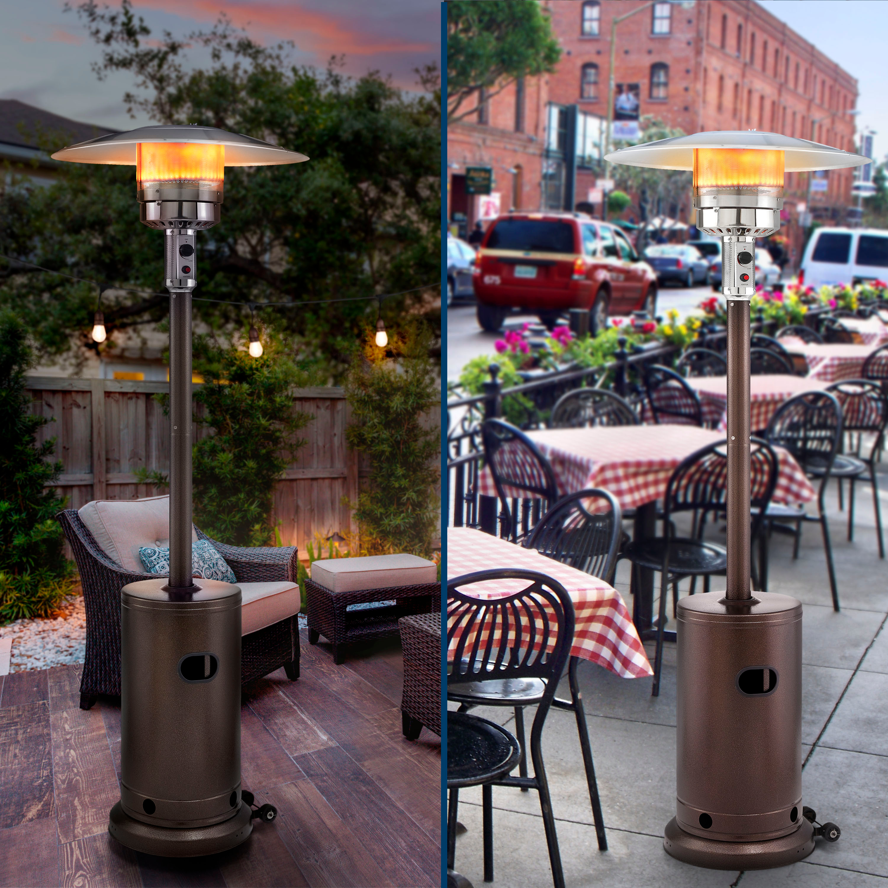 Left View: Legacy Heating - Outdoor Flame Heater - Black