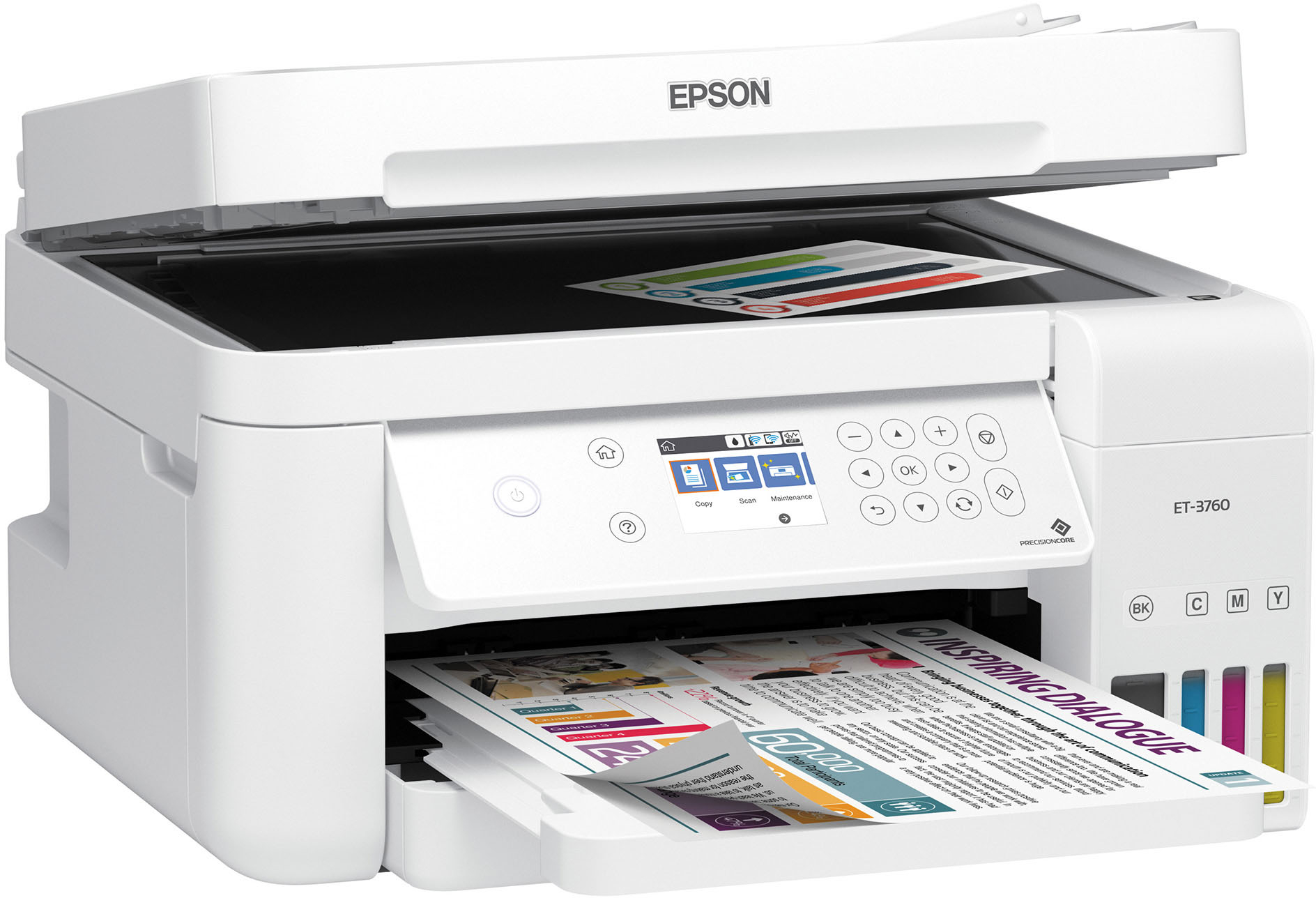Angle View: Epson - ET-3760 All-In-One Cartridge-Free Supertank Printer Refurb - White