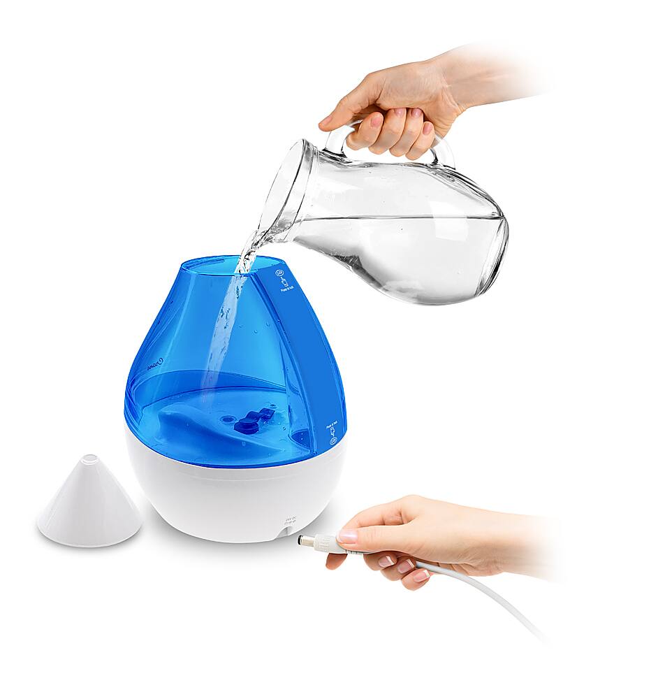 Angle. CRANE - 1 Gal. Drop Cool Mist Humidifier with Sound Machine - Blue/White.
