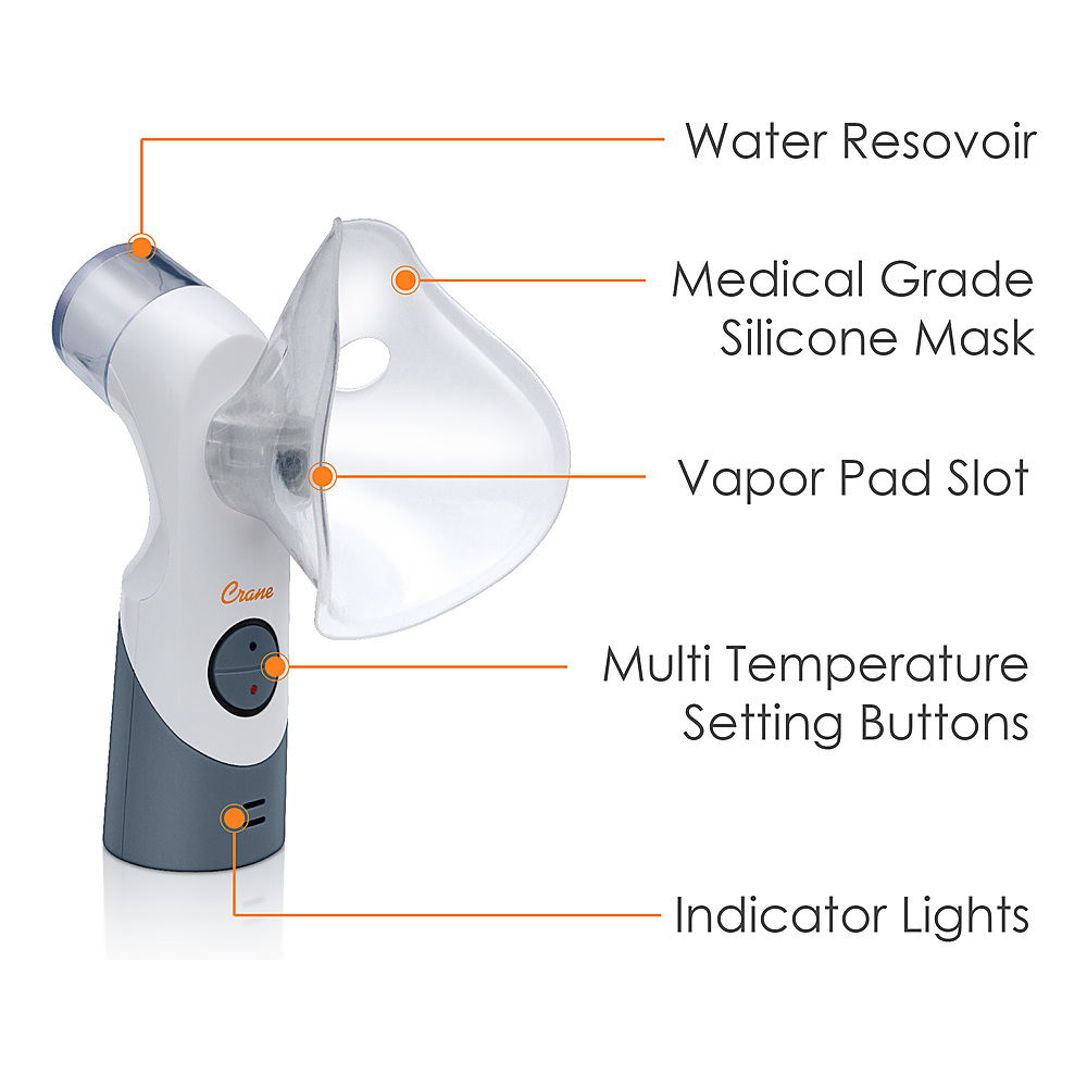 Back View: Crane Cordless Rechargeable Warm and Cool Mist Steam Inhaler EE-5948 Provides Instant Relief from Allergies, Cold, Flu, Congestion and Sinus Irritations for Children and Adults