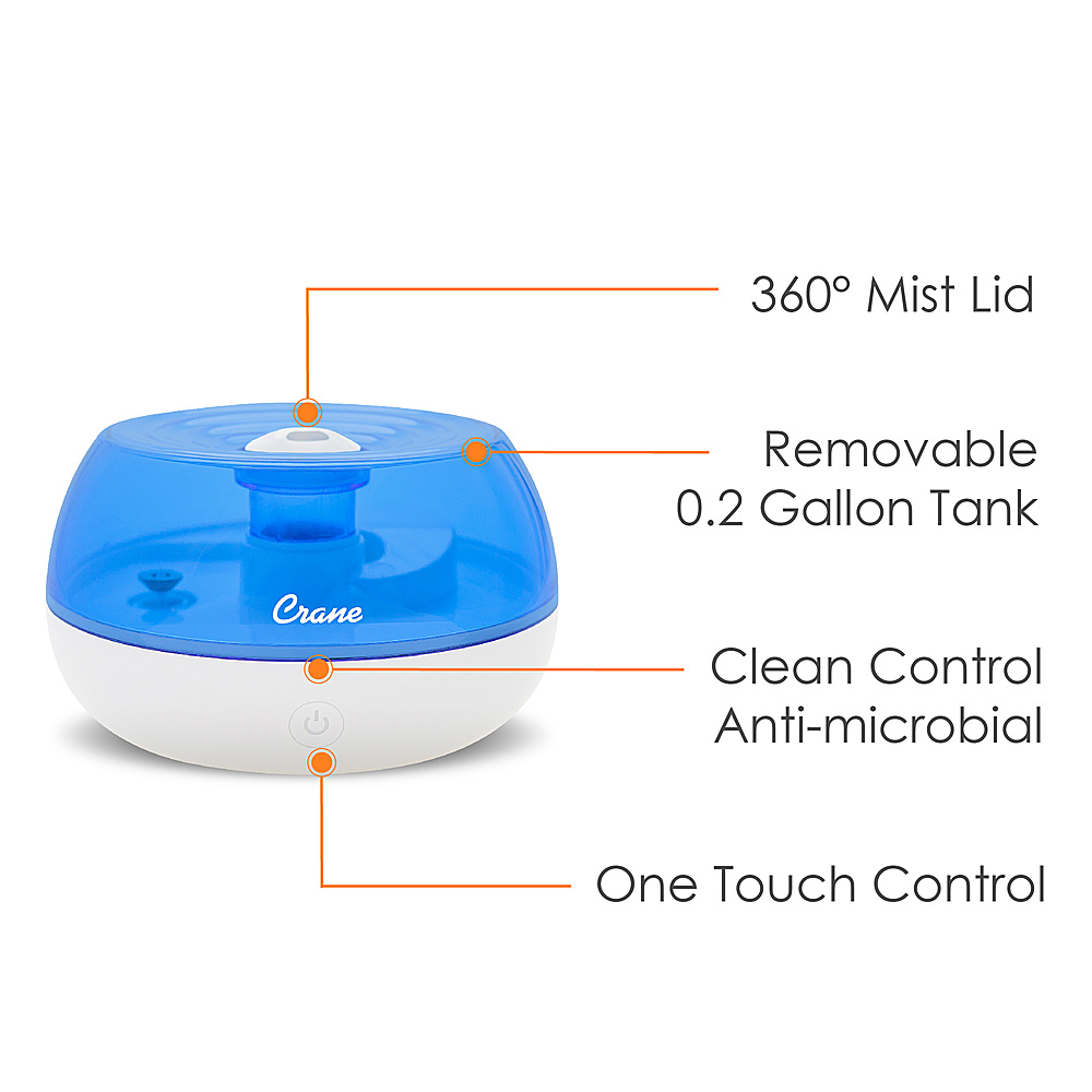 Back View: CRANE - 0.2 Gal. Personal Ultrasonic Cool Mist Humidifier - Blue/White