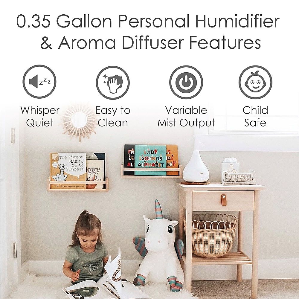 Angle View: CRANE - 0.35 Gal. 2-in-1 Ultrasonic Cool Mist Humidifer & Aroma Diffuser - White