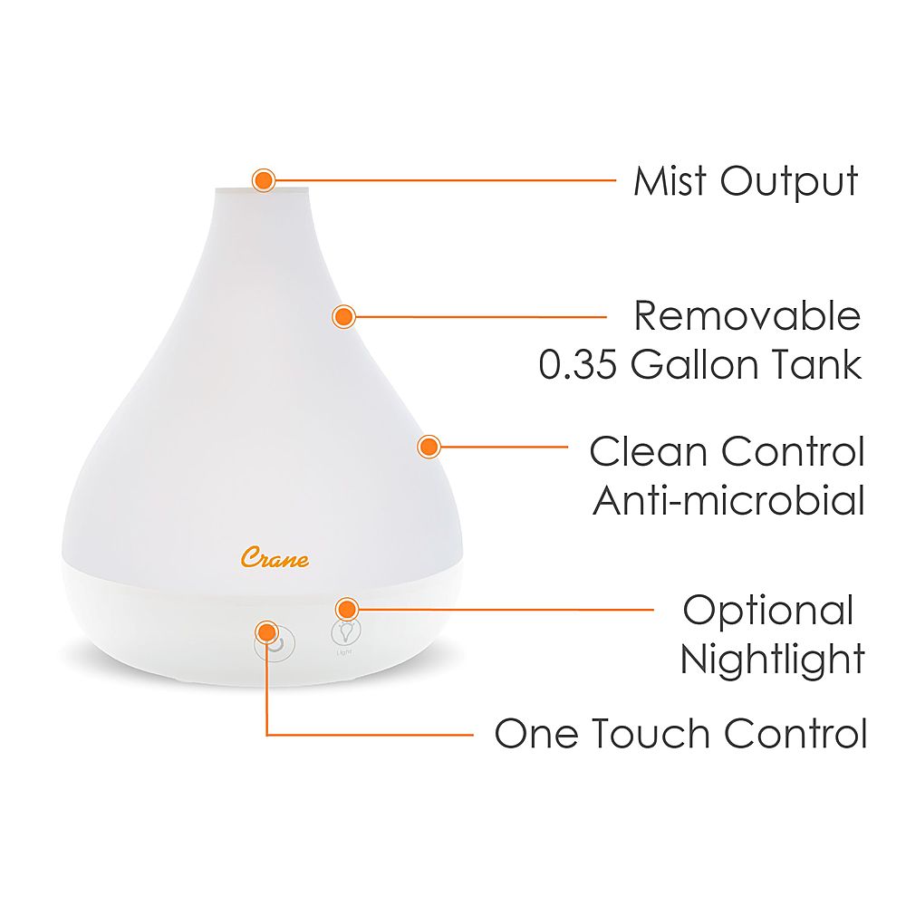 Left View: CRANE - 0.35 Gal. 2-in-1 Ultrasonic Cool Mist Humidifer & Aroma Diffuser - White