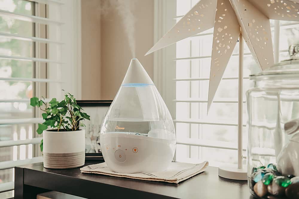 Alt View 11. CRANE - 1 Gal. Drop Cool Mist Humidifier with Sound Machine - Clear/White.