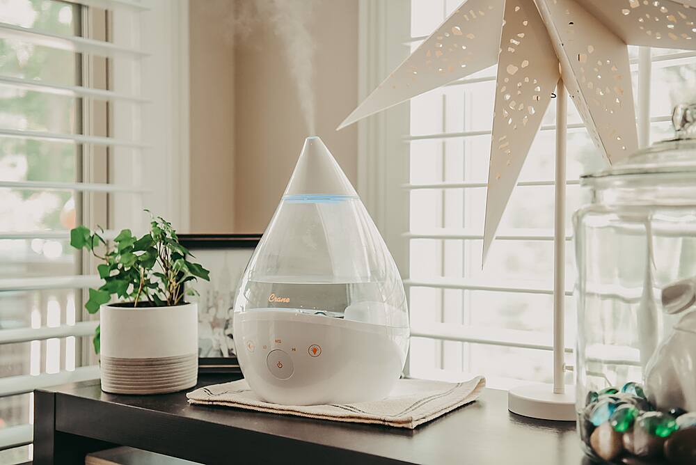 Alt View 11. CRANE - 1 Gal. Drop Cool Mist Humidifier with Sound Machine - Clear/White.