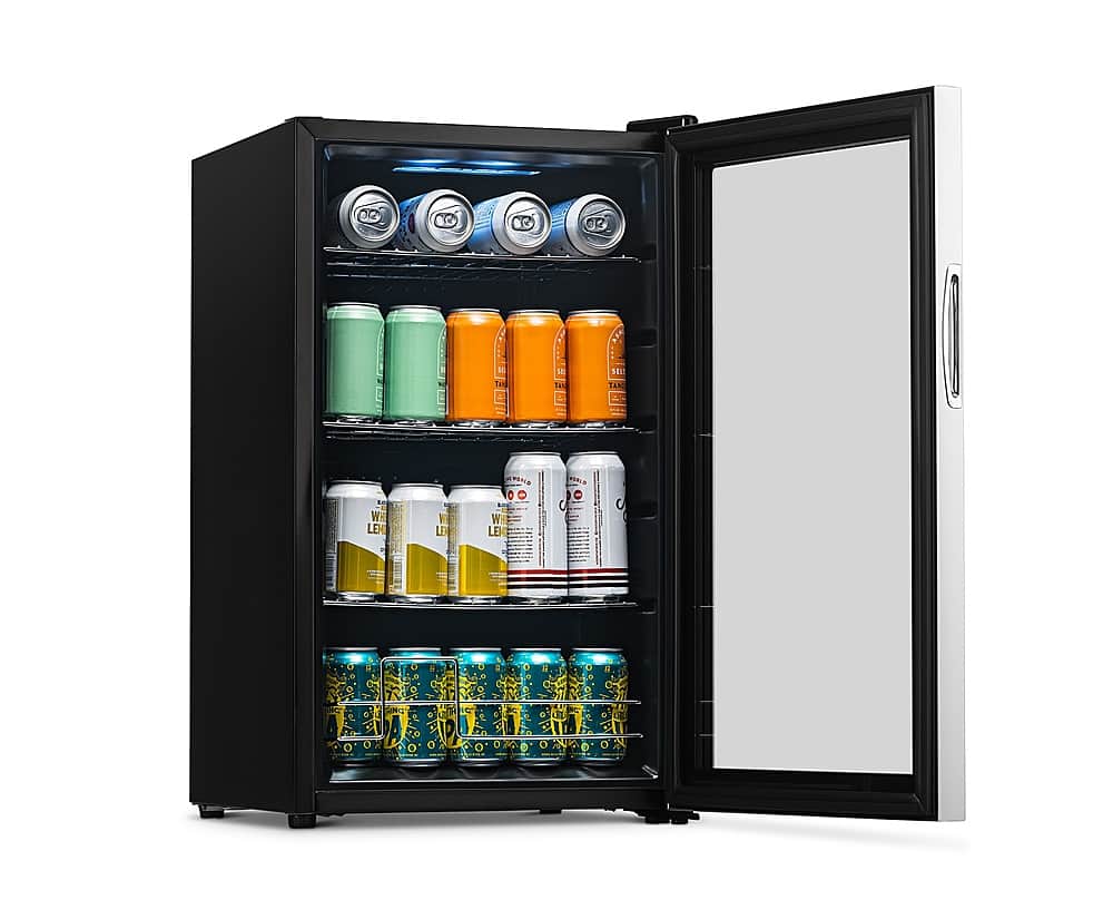 Alt View 20. NewAir - 100-Can Beverage Cooler with Reversible Glass Door, Removable Wire Shelves, Double Pane Glass Doors, LED Light - Stainless Steel.