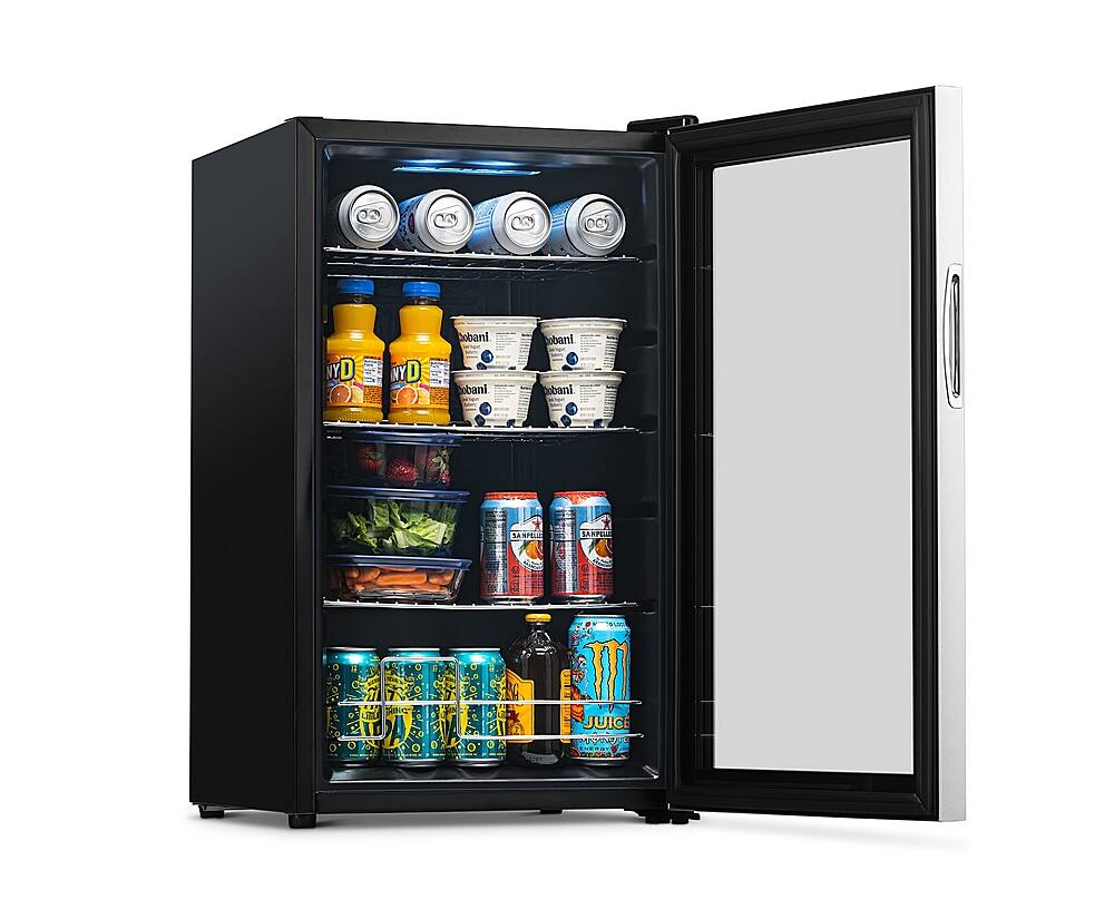 Alt View 21. NewAir - 100-Can Beverage Cooler with Reversible Glass Door, Removable Wire Shelves, Double Pane Glass Doors, LED Light - Stainless Steel.