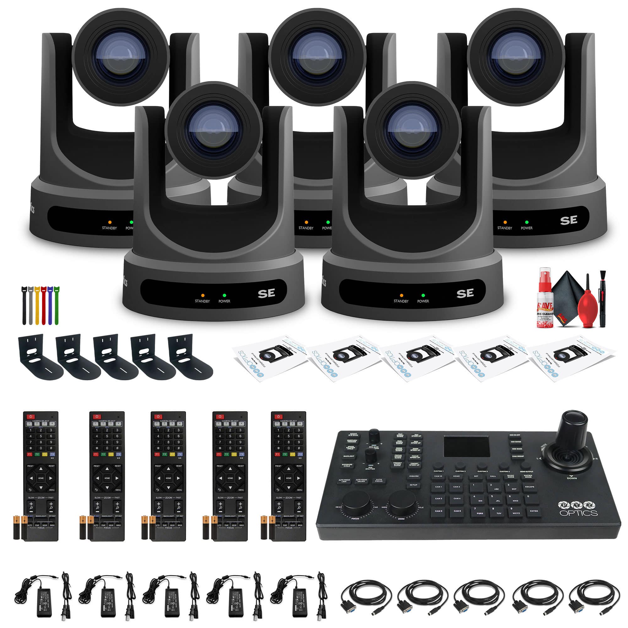 5 x PTZOptics Move SE PTZ Camera with 20x Optical Zoom + PTZOptics SuperJoy PTZ Camera Controller + 5 x Wall Mount