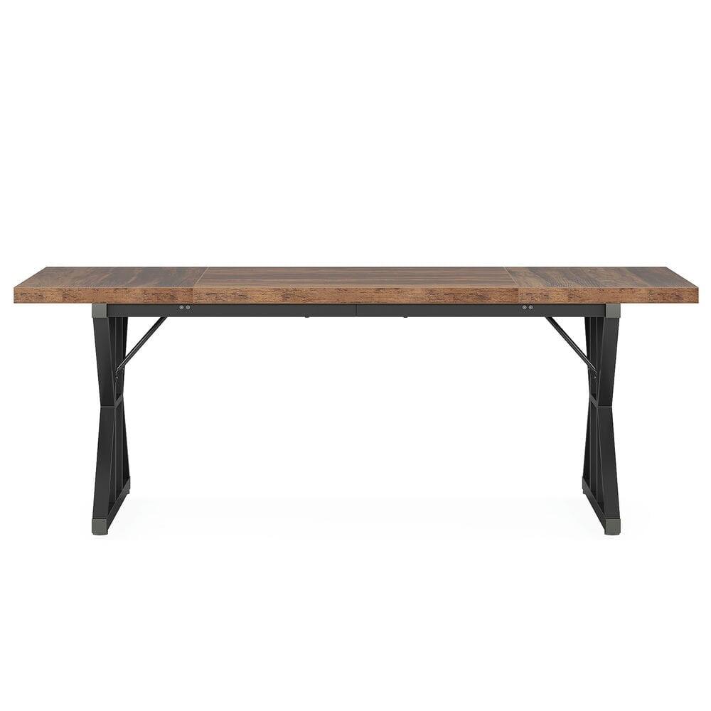 Alt View 2. Resenkos - Kadyn Dining Table, Living Room Table Wood, Farmhouse 70.8" Kitchen Table for 6 People,Light Walnut & Black - Light Brown.