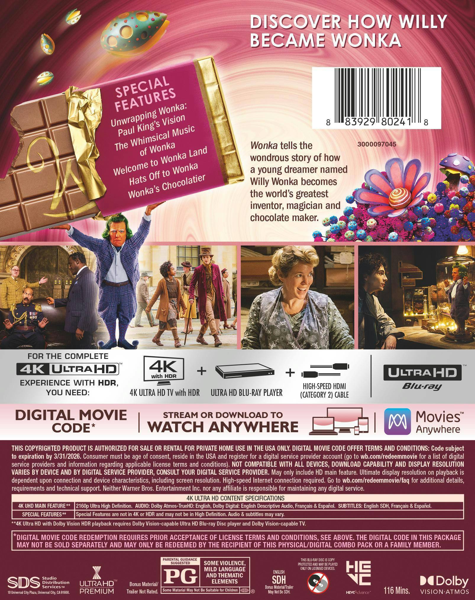 Back. Warner Home Video - Wonka   - 4K Blu-Ray.
